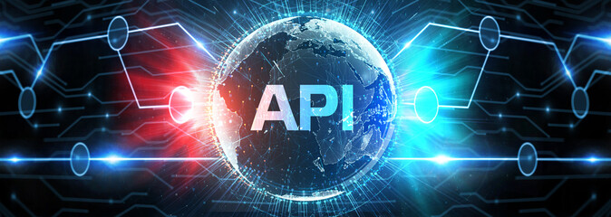 API - Application Programming Interface. Software development tool. Business, modern technology, internet and networking concept.