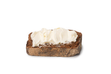 Brown bread and cheese isolated on white background.