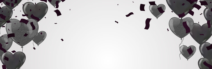 Luxury party balloons, confetti and gift boxes on  background. Party or birthday template