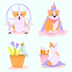 different pets illustration flat design