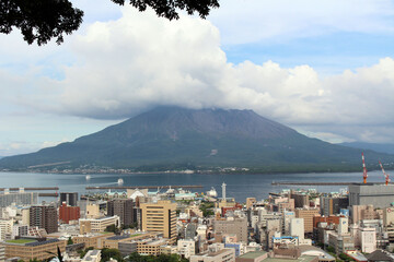 Sakurajima of Kagoshima, view from Mount Shiroyama in daytime