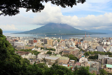 Obraz premium Kagoshima city, seen from Mount Shiroyama in daytime.