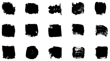 Vector grunge brush, spots. Abstract brush strokes with a dry brush. Large set of ink blots. Black backdrops, patterns on white background