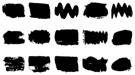 Vector grunge brush, spots. Abstract brush strokes with a dry brush. Large set of ink blots. Black backdrops, patterns on white background