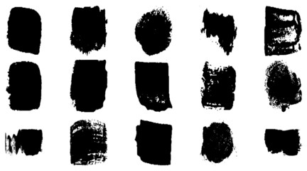 Vector grunge brush, spots. Abstract brush strokes with a dry brush. Large set of ink blots. Black backdrops, patterns on white background