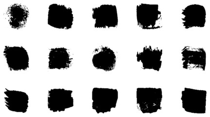 Vector grunge brush, spots. Abstract brush strokes with a dry brush. Large set of ink blots. Black backdrops, patterns on white background