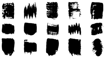 Vector grunge brush, spots. Abstract brush strokes with a dry brush. Large set of ink blots. Black backdrops, patterns on white background
