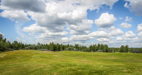 Playing golf. Golf course and Bag