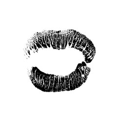 Lips track print. Stamp of mouth isolated on white background. Vector illustration.