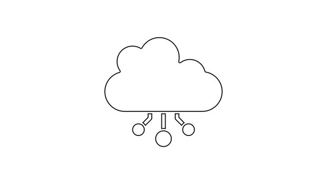 Black line Cryptocurrency cloud mining icon isolated on white background. Blockchain technology, bitcoin, digital money market, cryptocoin wallet. 4K Video motion graphic animation.