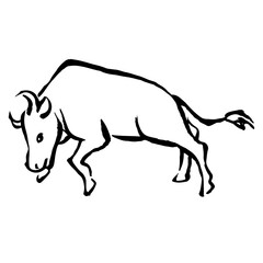 躍動感のある牛のイラスト　筆　手書き風　和風