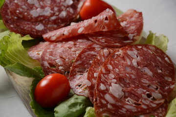 Slices of Salchichon a Spanish summer sausage