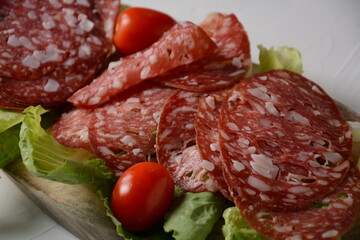 Slices of Salchichon a Spanish summer sausage