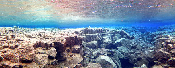 underwater panorama in silfra, iceland