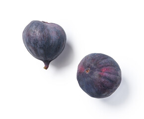 Two fig fruits isolated on white. Top view of figs.