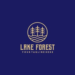 Creative lake forest outline logo design