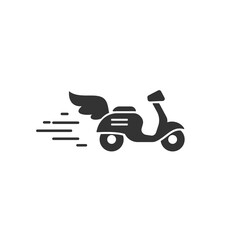 Black line retro scooter or motorbike with wings. Flat vector illustration isolated on white.