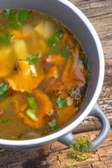soup with chanterelles and herbs