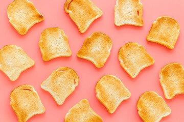 Slices of toast bread pattern. Food background. Top view