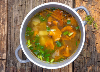 soup with chanterelles and herbs