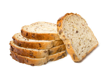 Sliced bread with sunflower seeds isolated on white background.