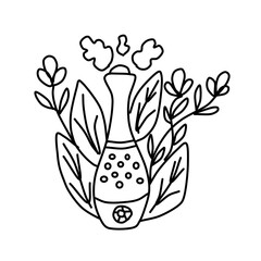 Home humidifier for room. Healthy humidifier vector icons for web design isolated  a white background. Concept of an air purifier device surrounded by leaves.Vector illustration in line style.