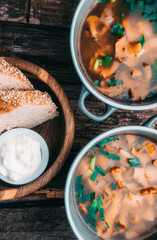 soup with chanterelles and herbs