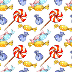 Obraz premium watercolor candy sweets seamless pattern