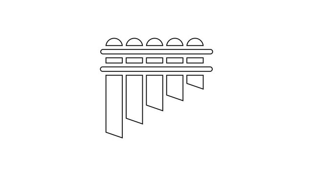 Black line Pan flute icon isolated on white background. Traditional peruvian musical instrument. Zampona. Folk instrument from Peru, Bolivia and Mexico. 4K Video motion graphic animation.