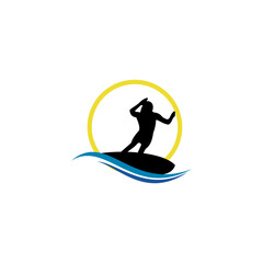Surf logo template, water sports design vector
