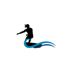 Surf logo template, water sports design vector