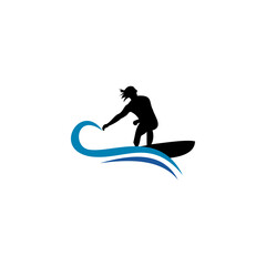 Surf logo template, water sports design vector