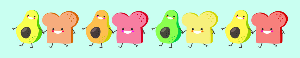 set of cute avocado toast cartoon character design template with various models. vector illustration