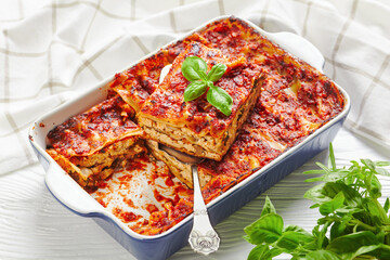 Meatless low-fat lasagna with tofu and fresh herbs