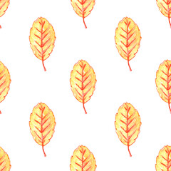 Watercolor aspen leaves seamless pattern. Colorful autumn background and texture for seasonal design, packaging, home textiles, fabric, thanksgiving theme and happy fall