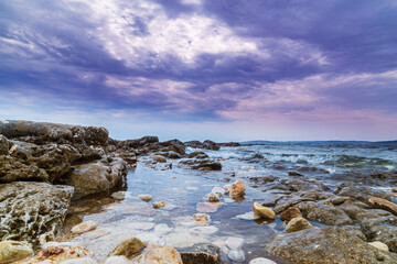 Beautiful rock formations along the Adriatic Sea coast in summer