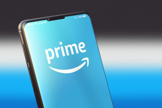 KYIV, UKRAINE-JUNE, 2020: Amazon Prime Mobile Application on the Smartphone Screen. Close Up Studio Shot of Smartphone with Amazon Prime Application.