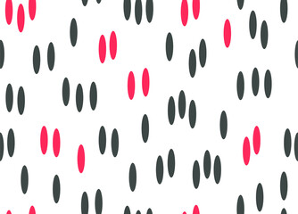 Seamless pattern with ovals on white background. Abstract black and red elements.