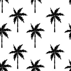 Vector seamless pattern with black palms on white background.