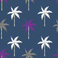 Fototapeta na wymiar Vector seamless pattern with colorful palms on blue background.