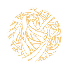 Vector illustration of noodles in a circle. Abstract background.