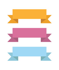 Obraz premium Colorful ribbons on white background. Flat vector set of ribbons. yellow, pink and blue banner for web.
