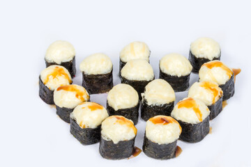 Sushi and roll sets shot on a white background