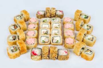Sushi and roll sets shot on a white background