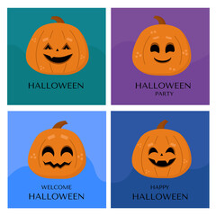 Vector set of Halloween party invitations or greeting cards. Pumpkins. Cute cartoon spooky character.