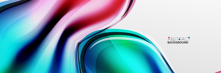 Vector abstract background, flowing liquid style bubble with metallic, color quicksilver chrome texture and color glow effects