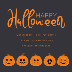 Illustration with decorations in Halloween. Poster of pumpkin and Halloween text.