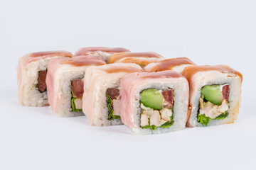 Sushi shot on a white background side view