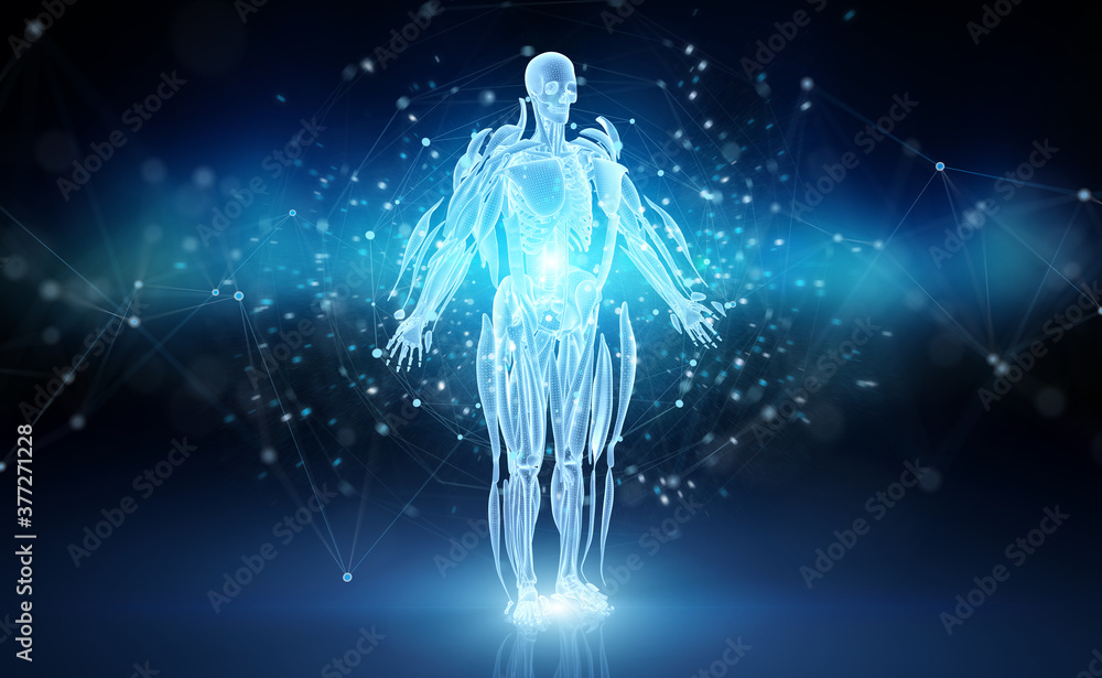 Poster digital x-ray human body holographic scan projection 3d rendering