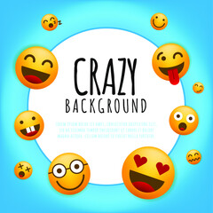 High Quality Yellow Emoticon Character on Blue Background . Isolated Vector Elements